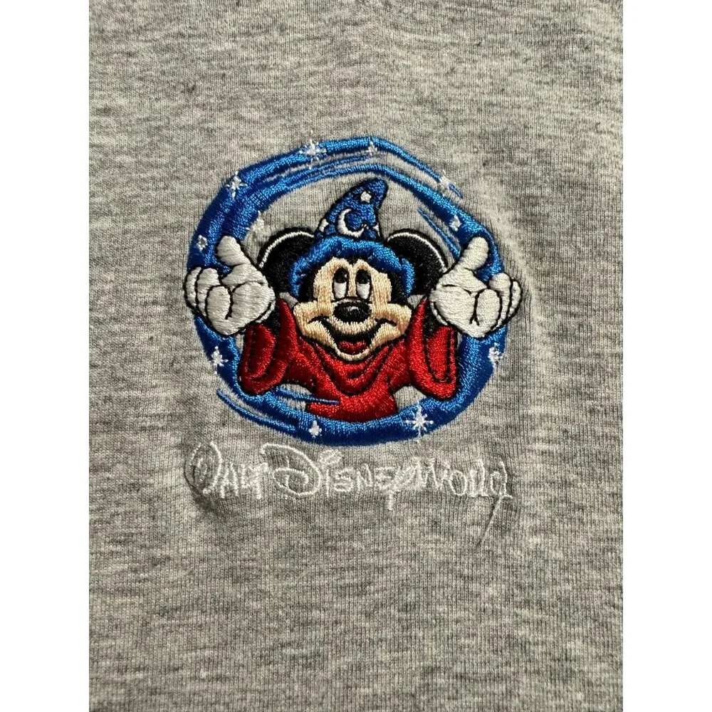 Disney Sorcerer Mickey Embroidered V-Neck Tee Gray Women’s Small